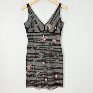 Vintage BCBGMAXAZRIA Mesh Embroidered Sheath Dress Boho Wedding Size 8 Women's